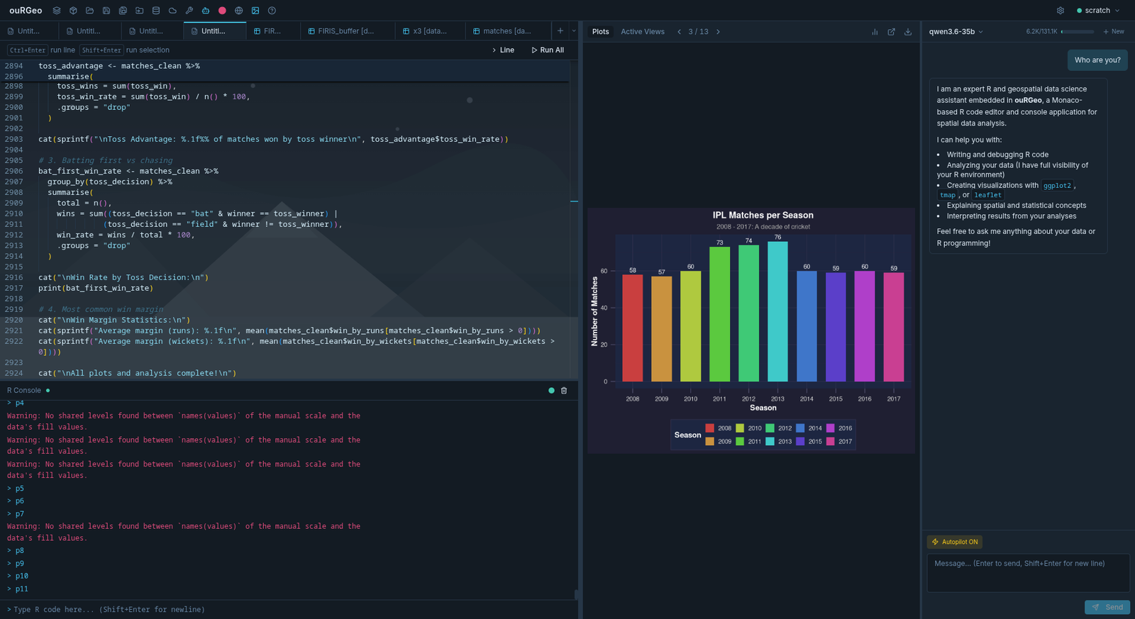 [Screenshot needed] The console/editor showing a GUI action (e.g. a buffer) with the exact R command it generated echoed below, and the recording destination dialog choosing where to save the captured script.